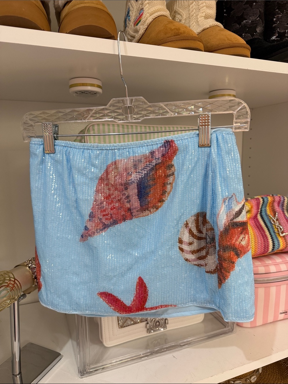 Sequined Seashell Mini Skirt - Light Blue